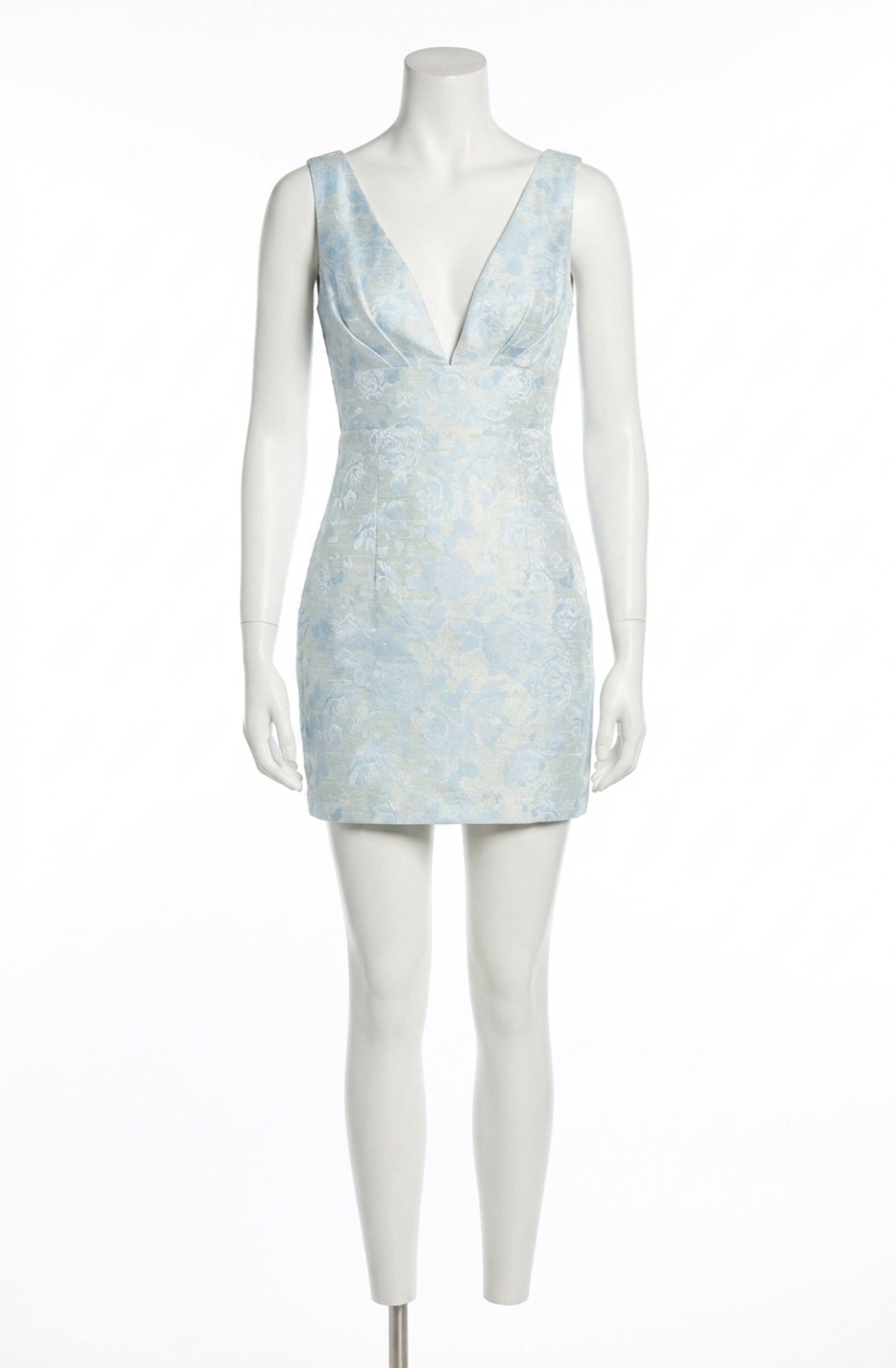 NEW LULUS camilla floral brocade mini dress in blue multi